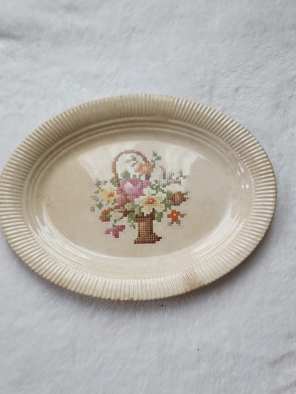 Vintage Salem Cream Floral Basket 13" Oval Platter